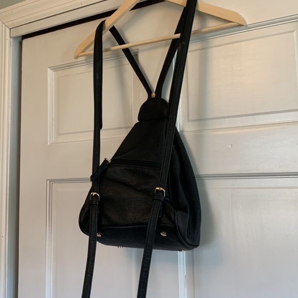 Faux leather black convertible crossbody/mini backpack purse - Picture 3 of 11